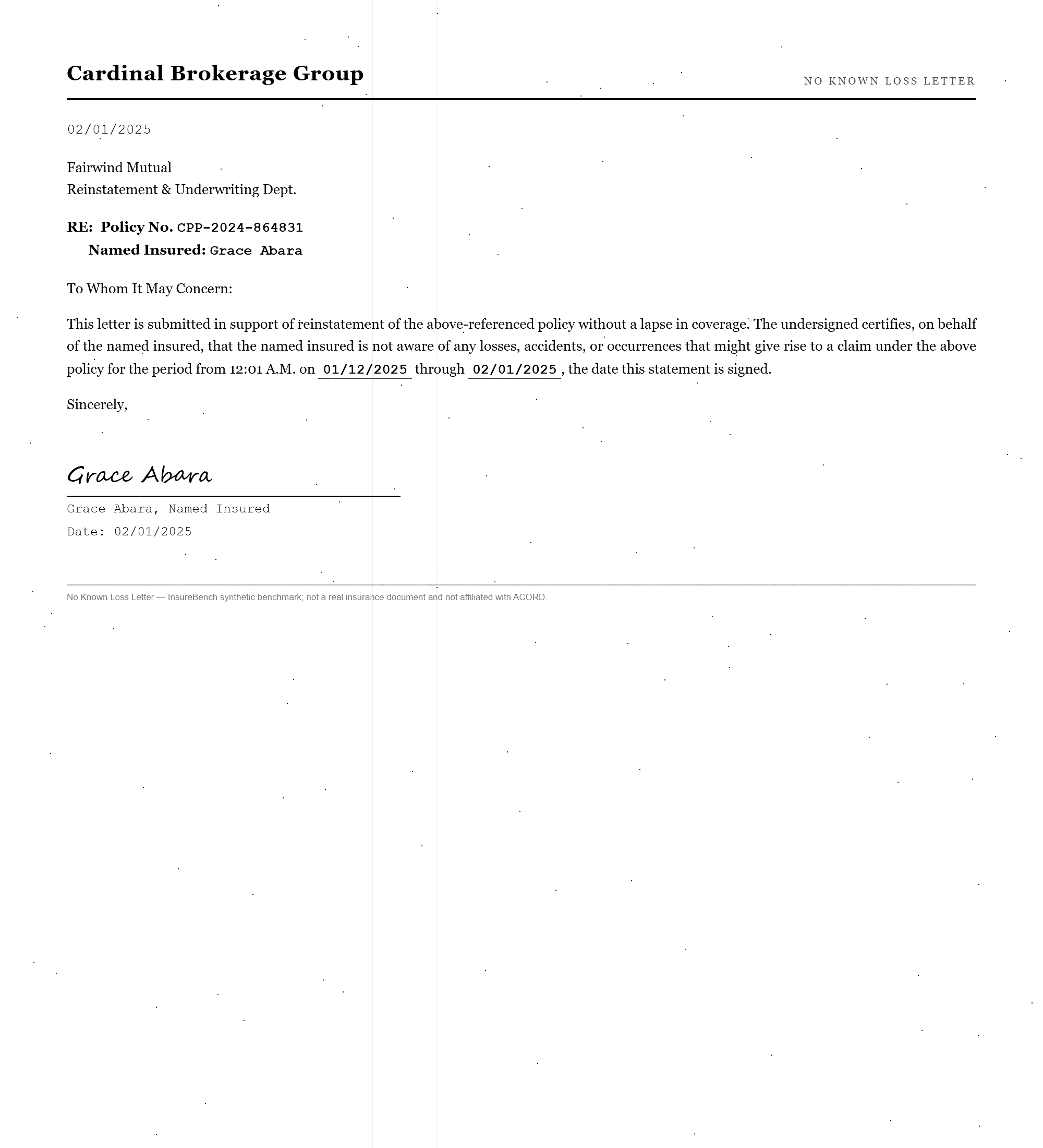 No-known-loss letter
